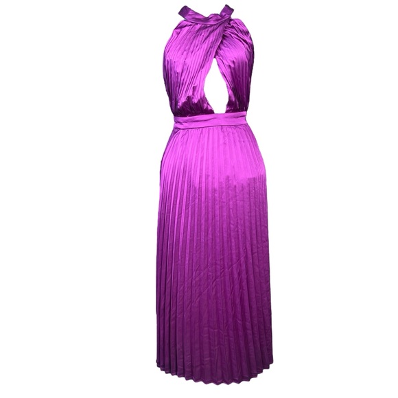 Lulus Totally Charming Purple Satin Pleated Halter Midi Dress Lulu’s Small NWT - Picture 6 of 13